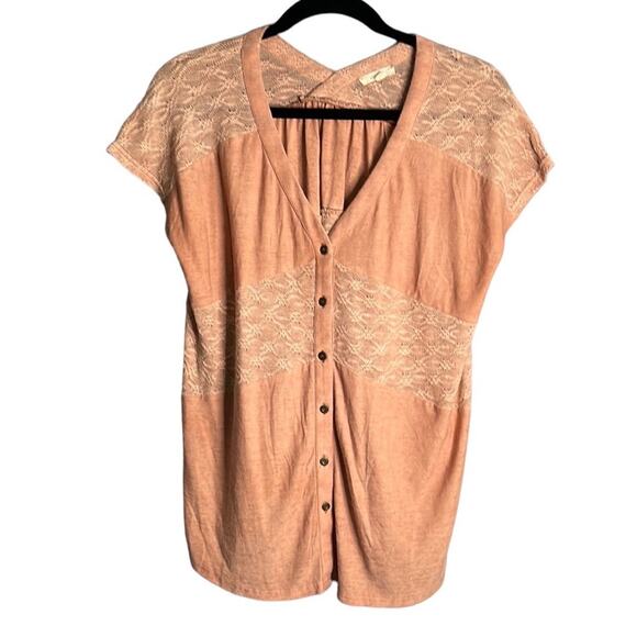 Mystree Buttoned Short Sleeve Top In Pink Size Small - Picture 1 of 6